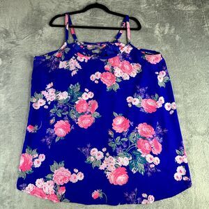 Torrid‎ Tank Top Womens 3 Blue Pink Floral Sleeveless Strappy Plus Size Blouse